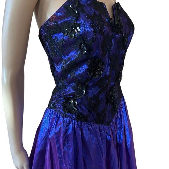 LA Glo Vintage 90s Cocktail Medium Prom Glam Rock Lace Sequins Sweetheart Purple - Picture 4 of 13
